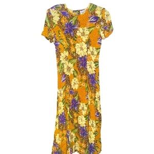 Vintage OLIVIA ROSE Floral Animal Print Midi Dress Size 6P
